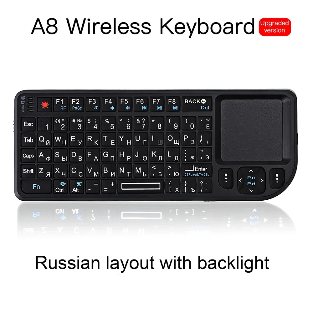 Kebidumei A8™ 3-in-1 Mini 2.4G Wireless Keyboard with Touchpad & Mouse – Backlit, Rechargeable, English & Russian | FlipStylez LLC®