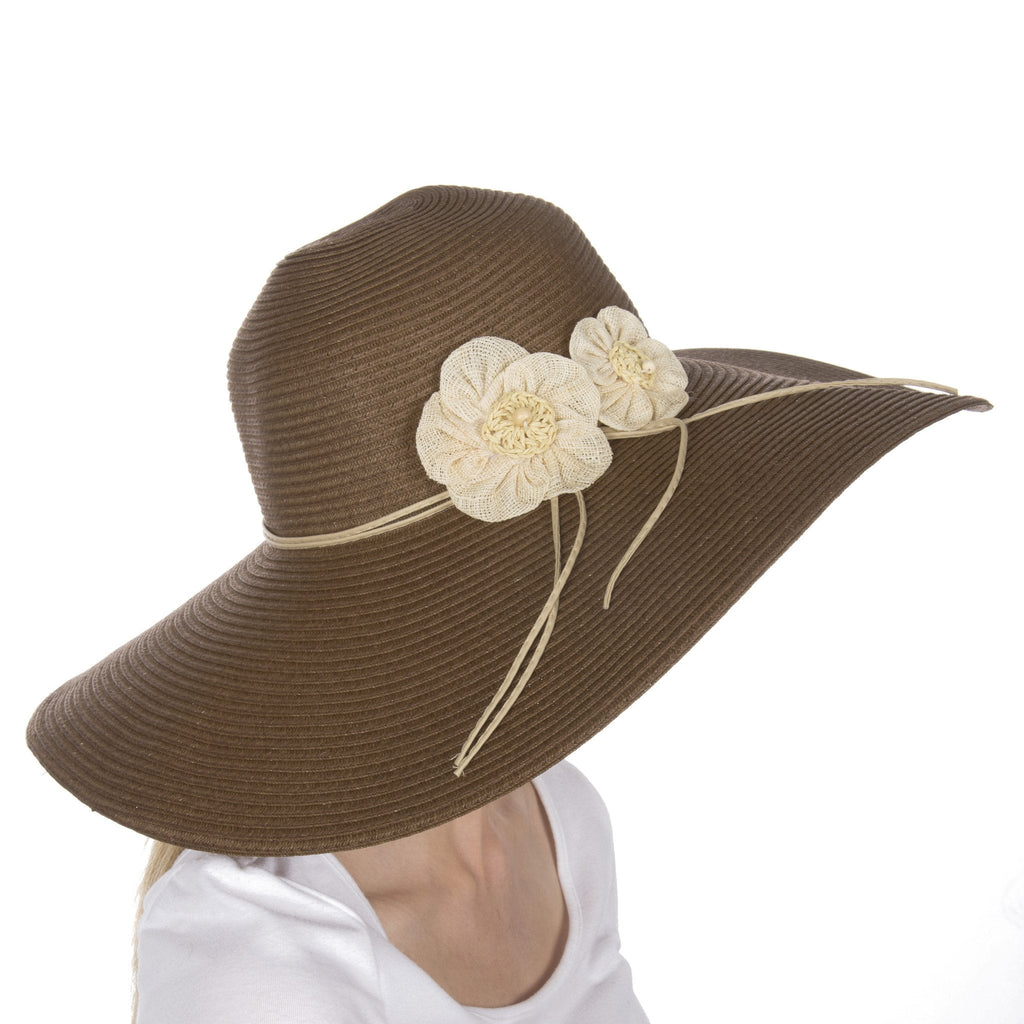 Sakkas Bella UPF 50+ 100% Paper Straw Flower Accent Wide Brim Floppy Hat