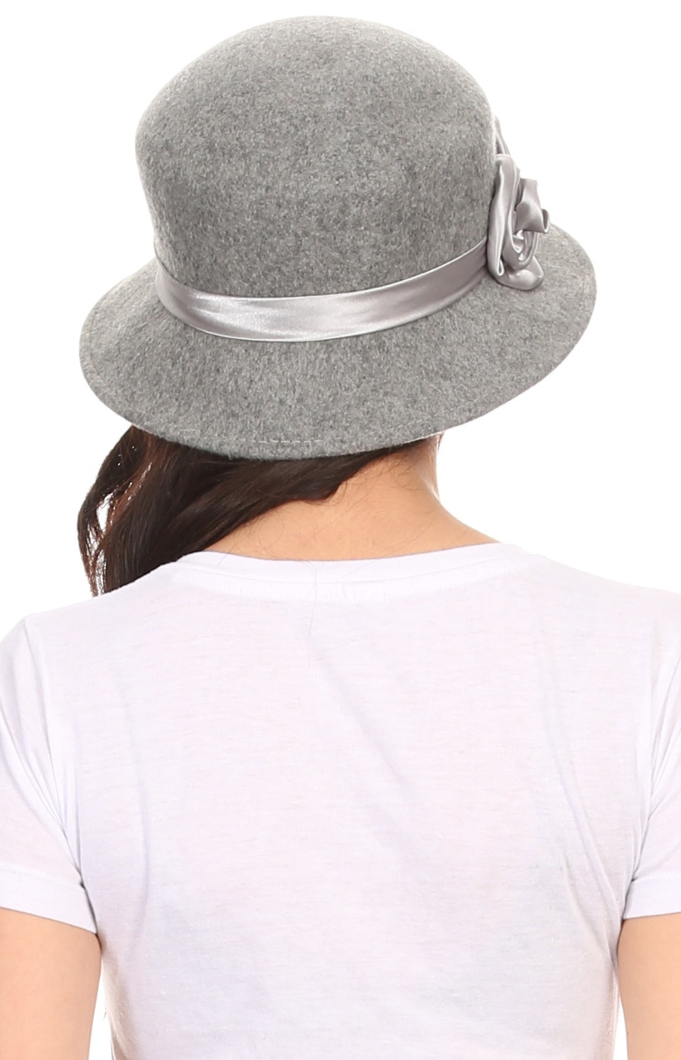 Sakkas Alice Satin Rose Vintage Style Wool Cloche Hat