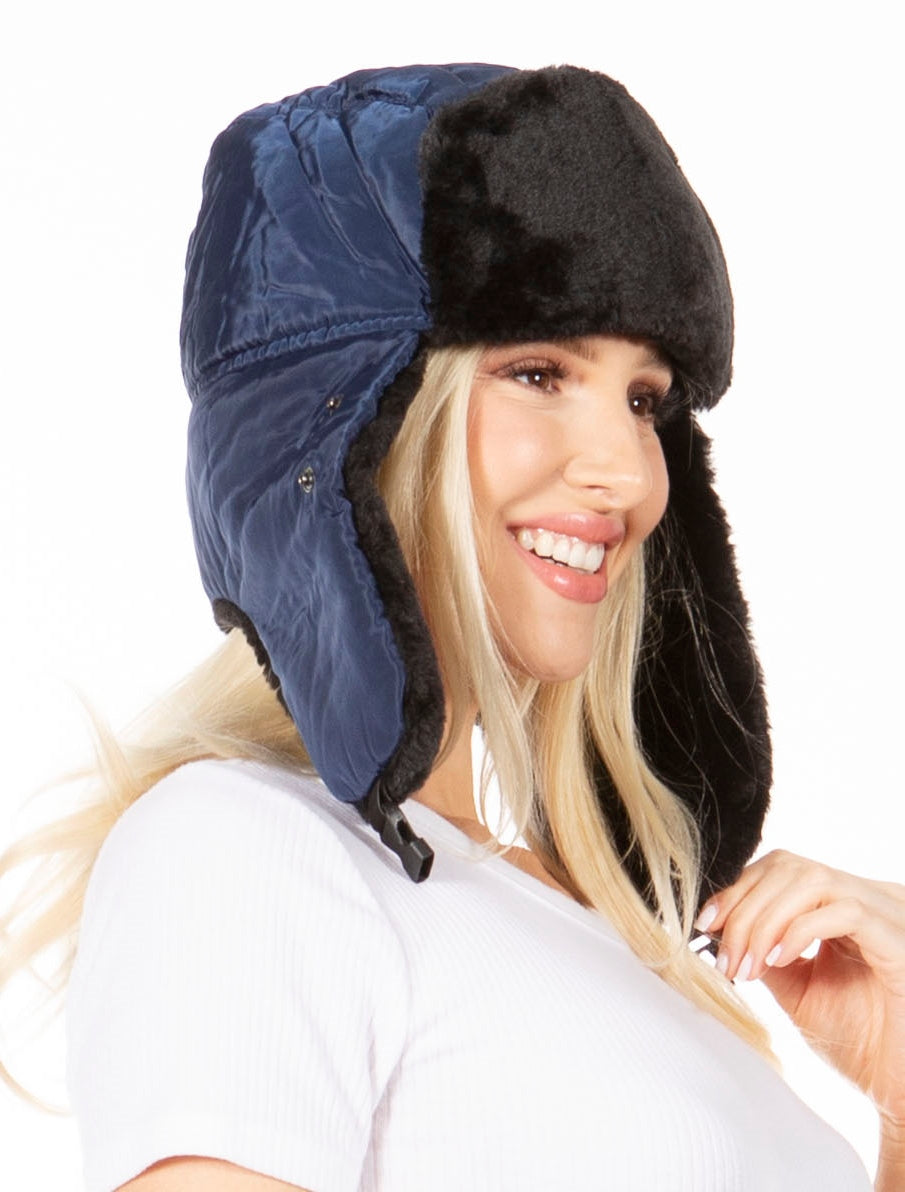 Sakkas Esty Ushanka Trapper Hat Adjustable Buckle Faux Fur Lined Winter Aviator Russian Hat Removable Mask for Men & Women