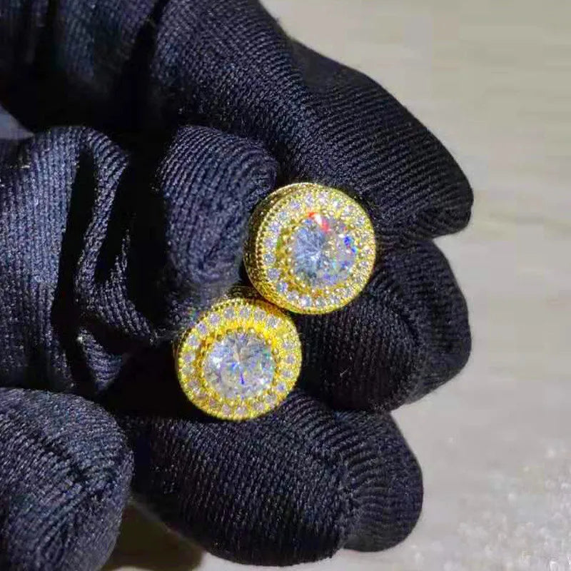 Female Austrian Crystal Round Earring White Gold Yellow Gold Color White Zircon Hip Hop Wedding Stud Earrings For Women Jewelry