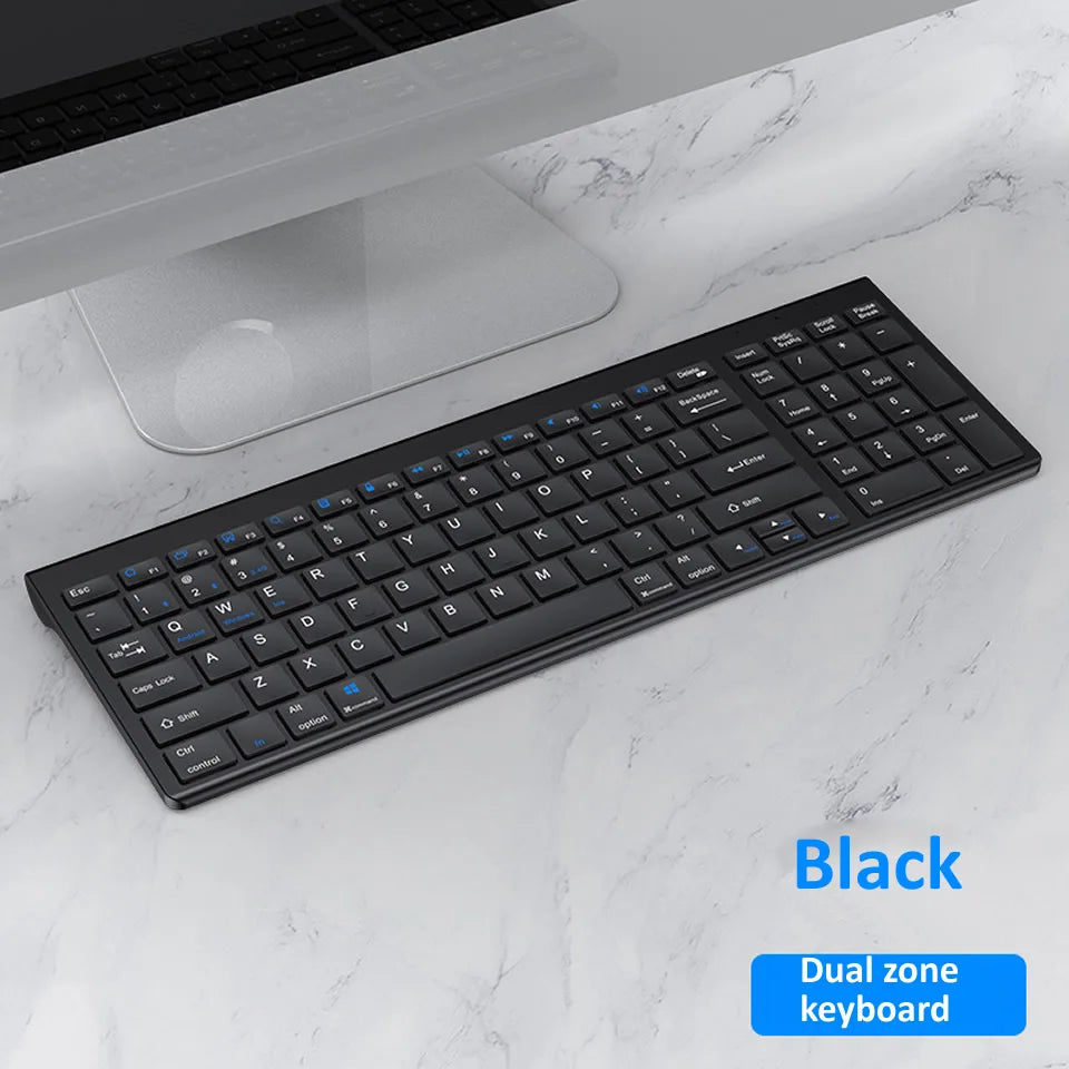 HKXA™ Bluetooth 5.0 & 2.4G Wireless Keyboard & Mouse Combo – 98 Keys, Tri-Mode, Rechargeable, Multi-Device, 200H Battery, Auto Sleep, Multi-Language, Black, Silver, Gray & Blue | FlipStylez LLC®