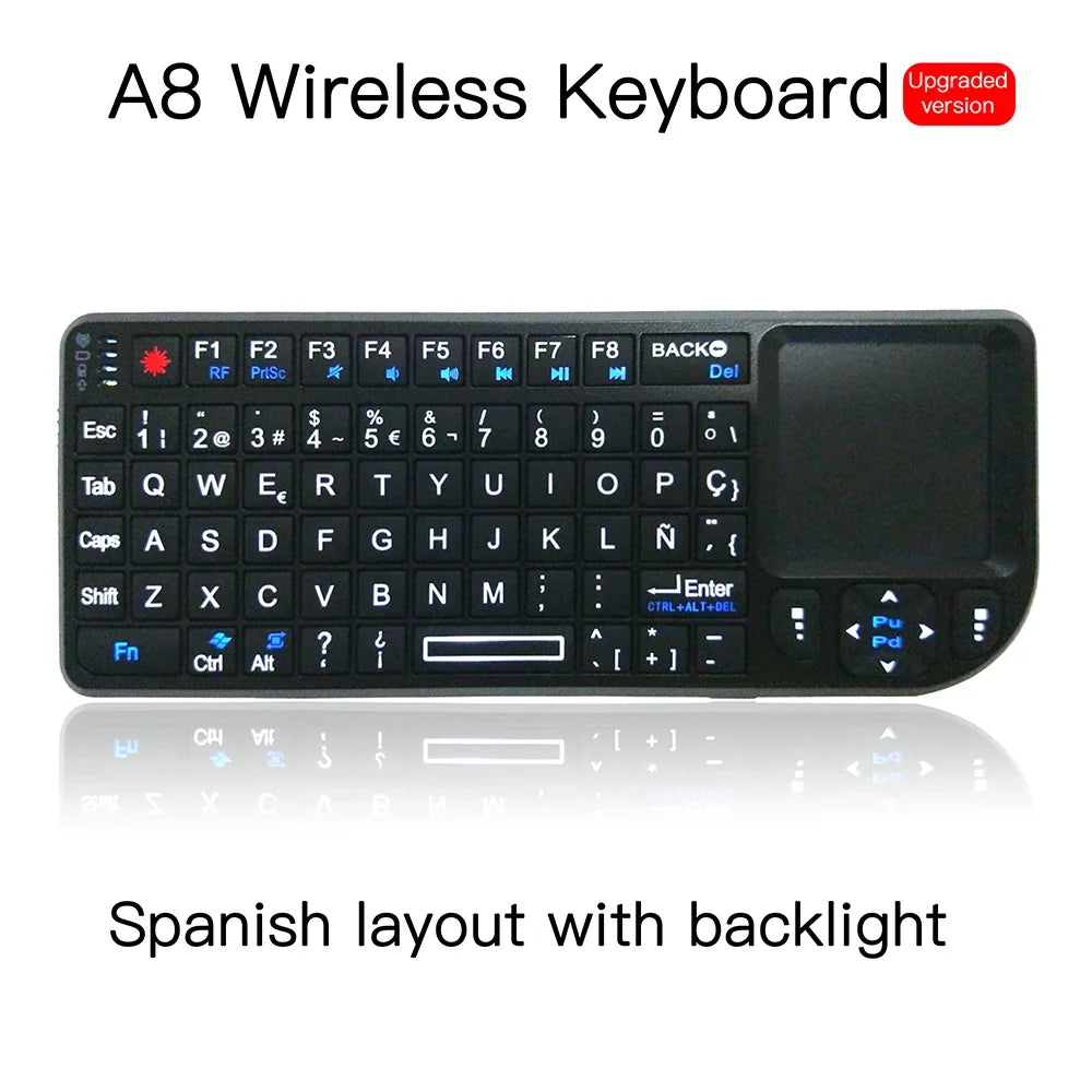 Kebidumei A8™ 3-in-1 Mini 2.4G Wireless Keyboard with Touchpad & Mouse – Backlit, Rechargeable, English & Russian | FlipStylez LLC®