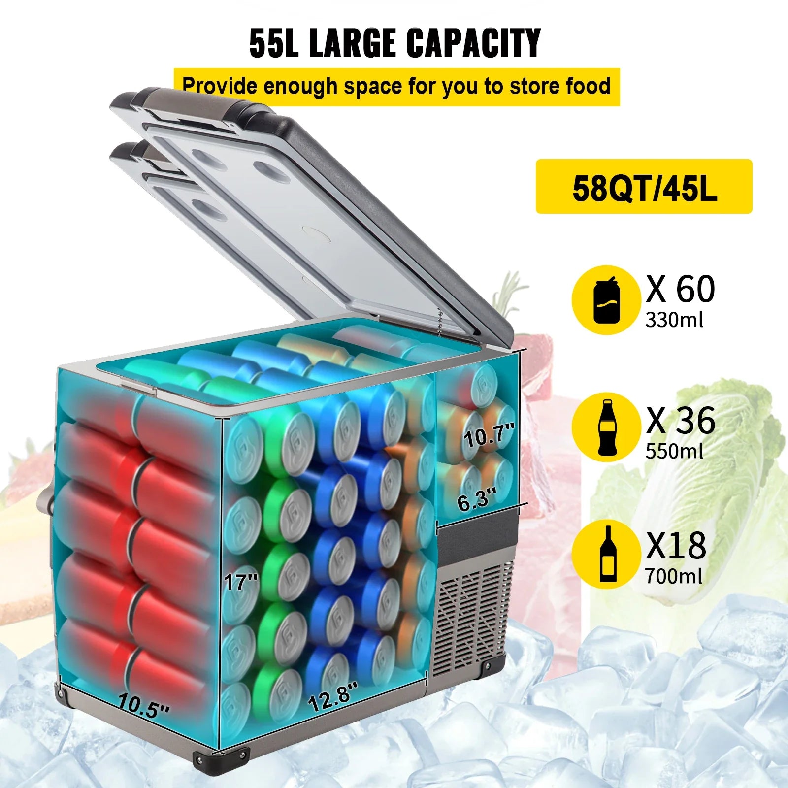 SucceBuy 20L 22L 35L 45L 55L Car Refrigerator Mini Fridge Freezer Portable Compressor Cooler DC 110-240V Ice Box for Camping