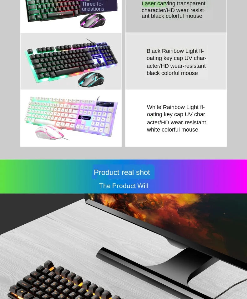 GTX300™ Wired RGB Gaming Keyboard & Mouse Combo – Rainbow LED Backlit, 104 Keys | FlipStylez LLC®