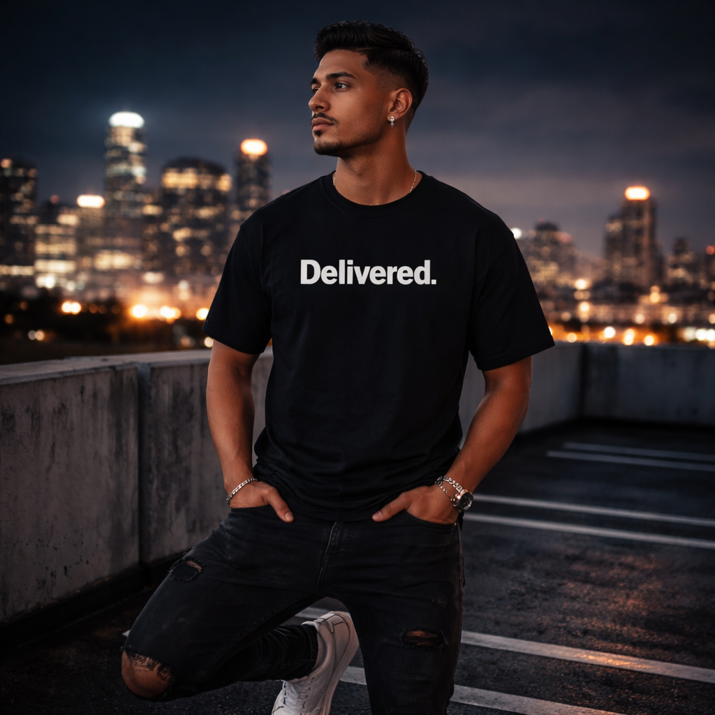 Delivered. Heaven Sent Christian T-Shirt — Faith-Based Graphic Tee with Back Label Design