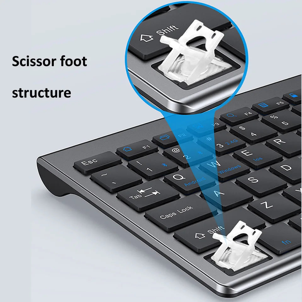 HKXA™ Bluetooth 5.0 & 2.4G Wireless Keyboard & Mouse Combo – 98 Keys, Tri-Mode, Rechargeable, Multi-Device, 200H Battery, Auto Sleep, Multi-Language, Black, Silver, Gray & Blue | FlipStylez LLC®