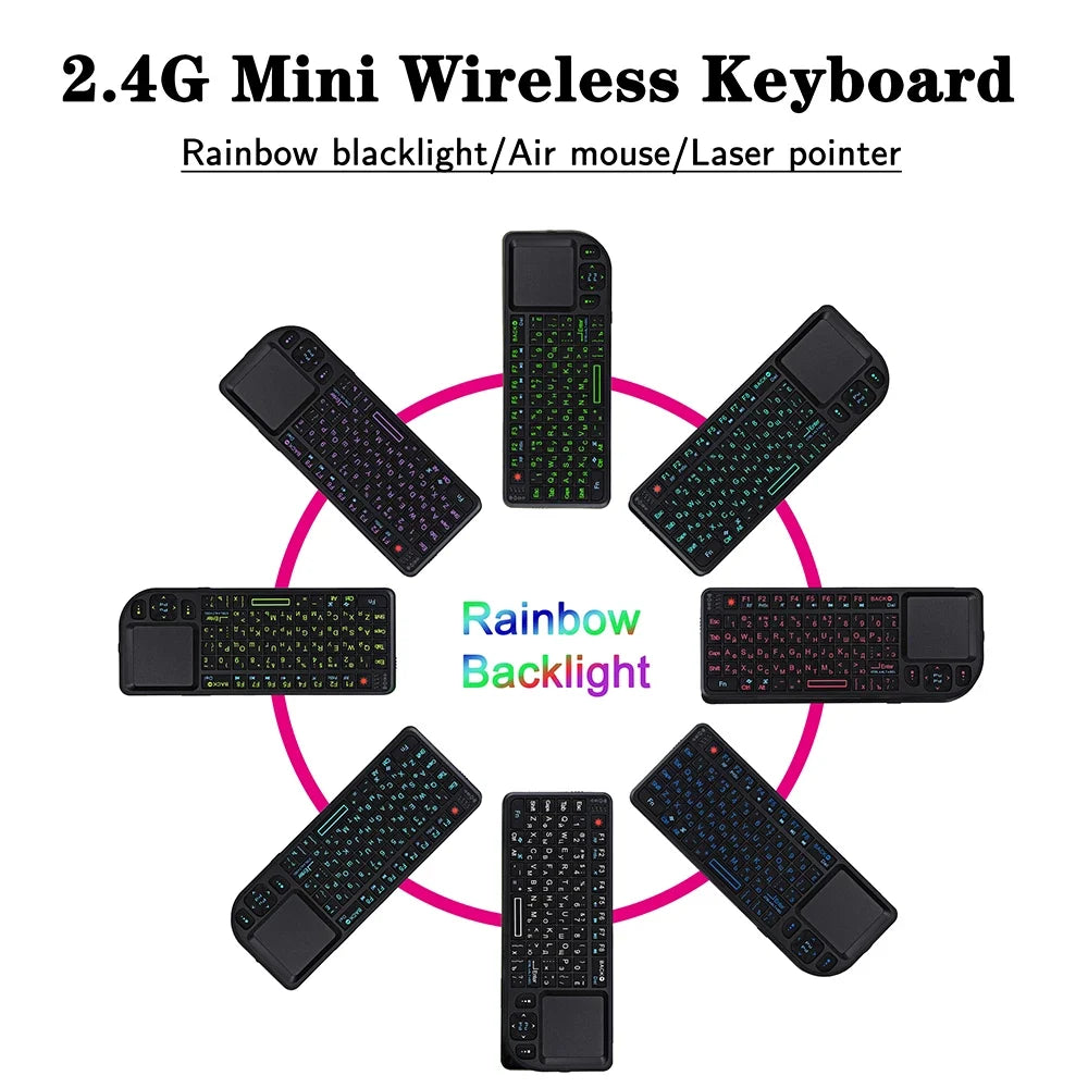 Kebidumei A8™ 3-in-1 Mini 2.4G Wireless Keyboard with Touchpad & Mouse – Backlit, Rechargeable, English & Russian | FlipStylez LLC®