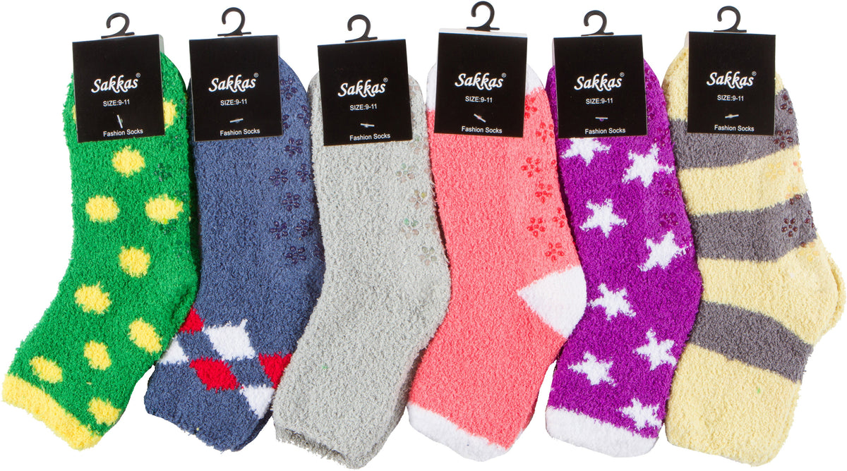 Sakkas Super Soft Anti-Slip Fuzzy Ankle Socks Value Assorted 6-Pack