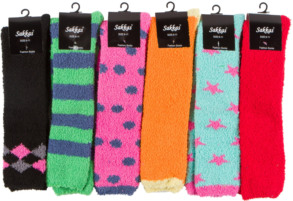 Sakkas Womens Super Soft Anti-Slip Fuzzy Knee High Socks Value Assorted 6-Pack