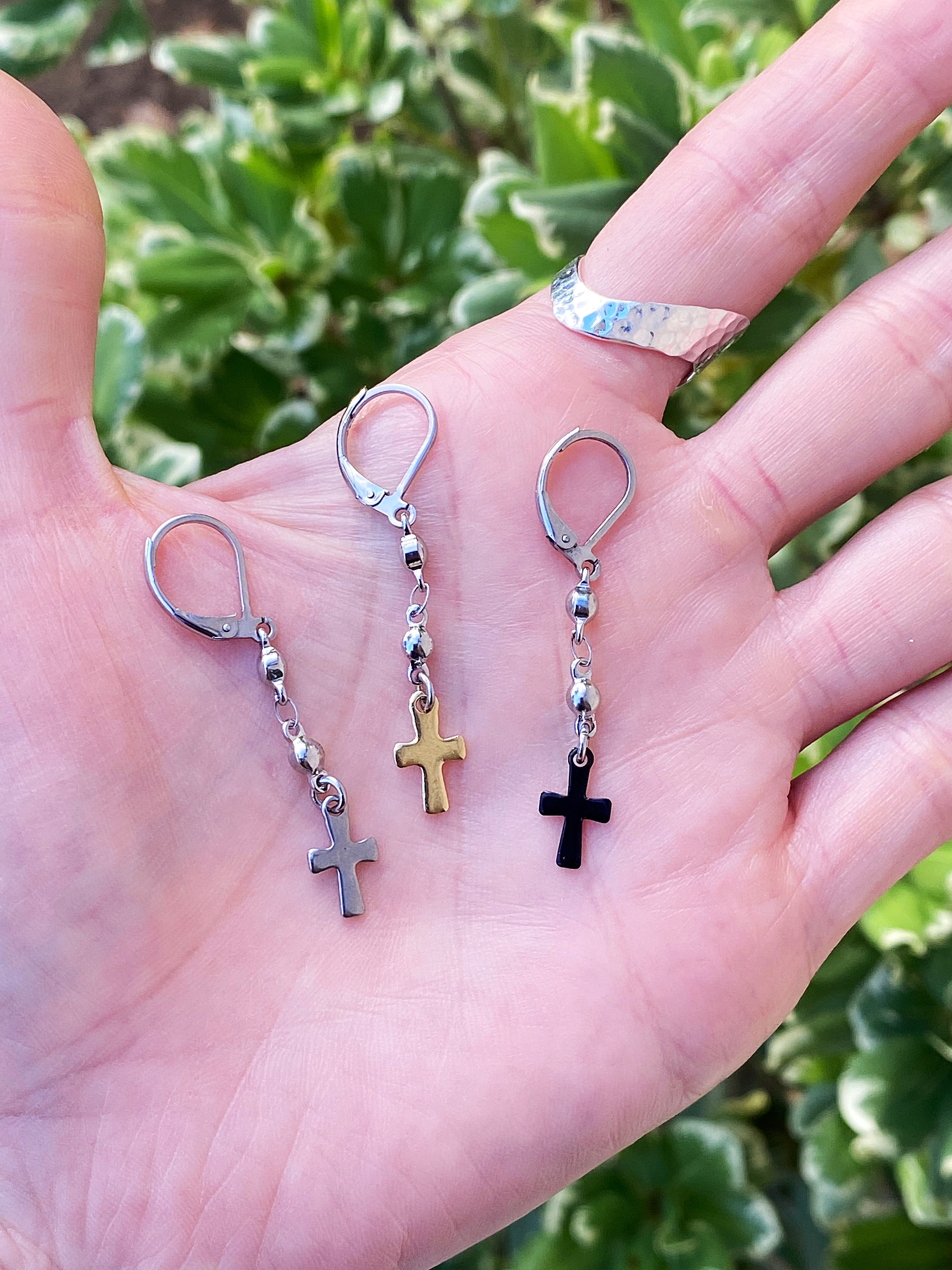BEADED CROSS EARRINGS