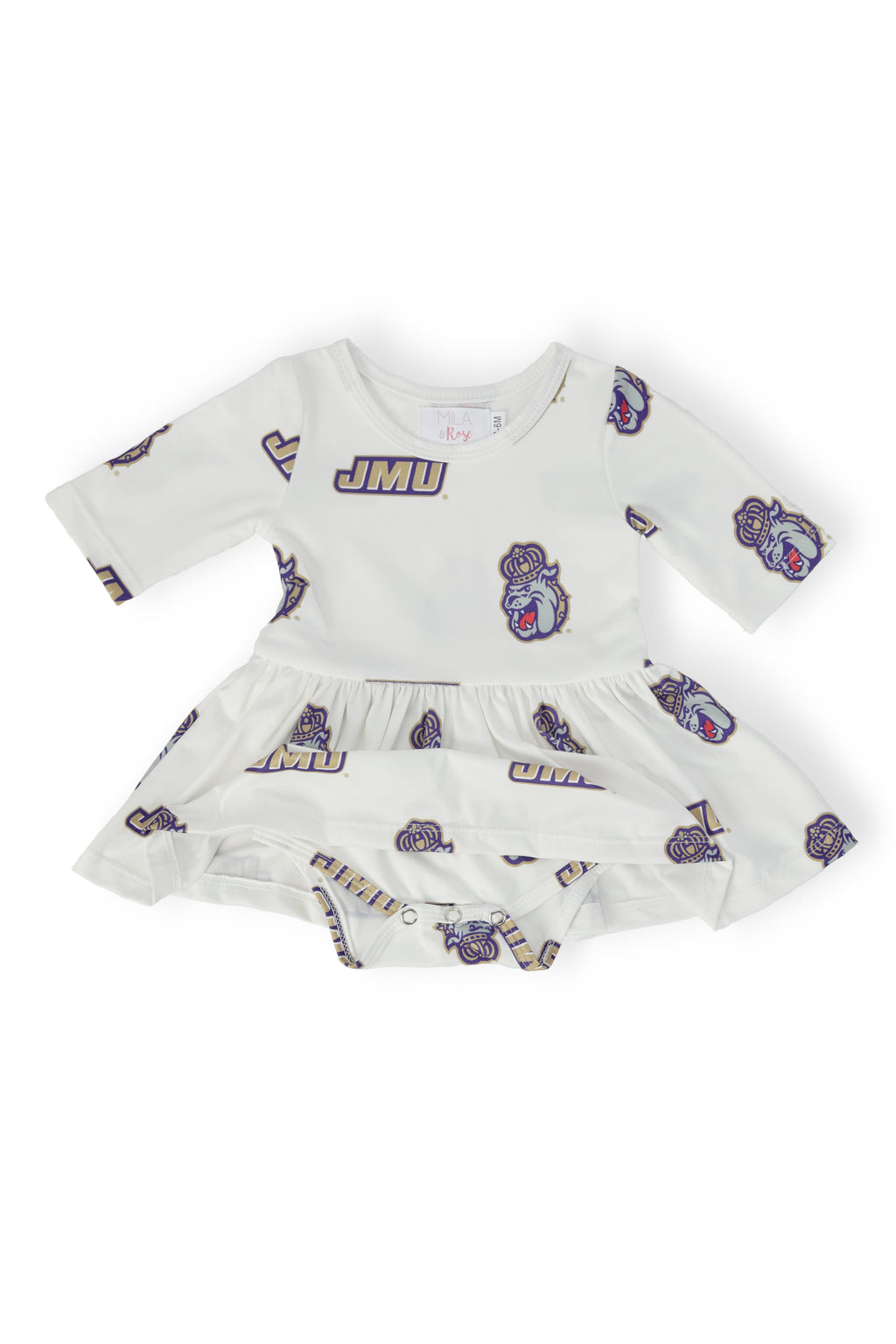 JMU White Duke Dog 3/4 Sleeve Twirl Bodysuit