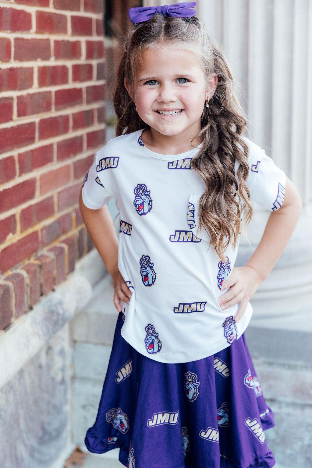 JMU White Duke Dog Ruffle Pocket Tee