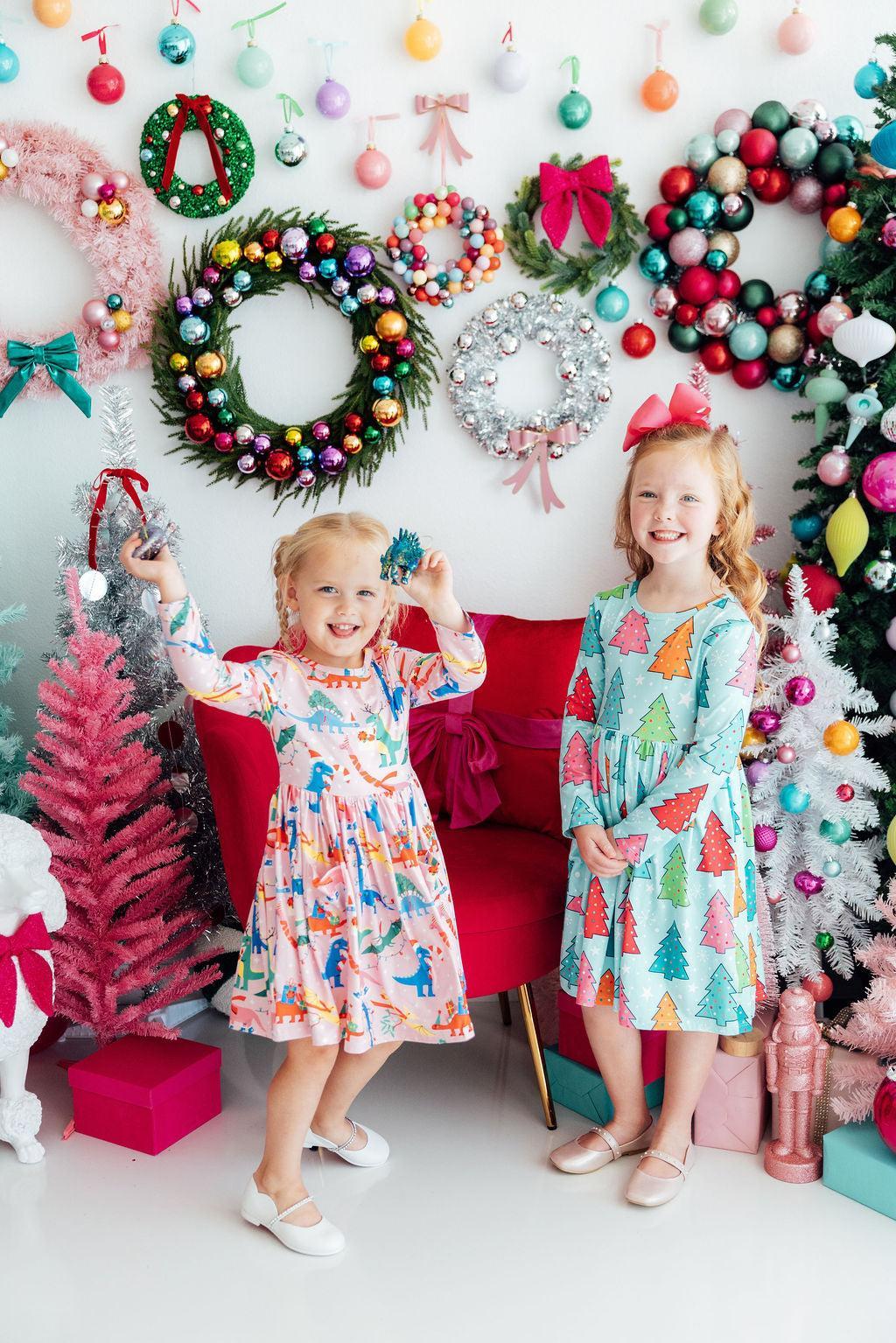 Jingle Saurus L/S Pocket Twirl Dress