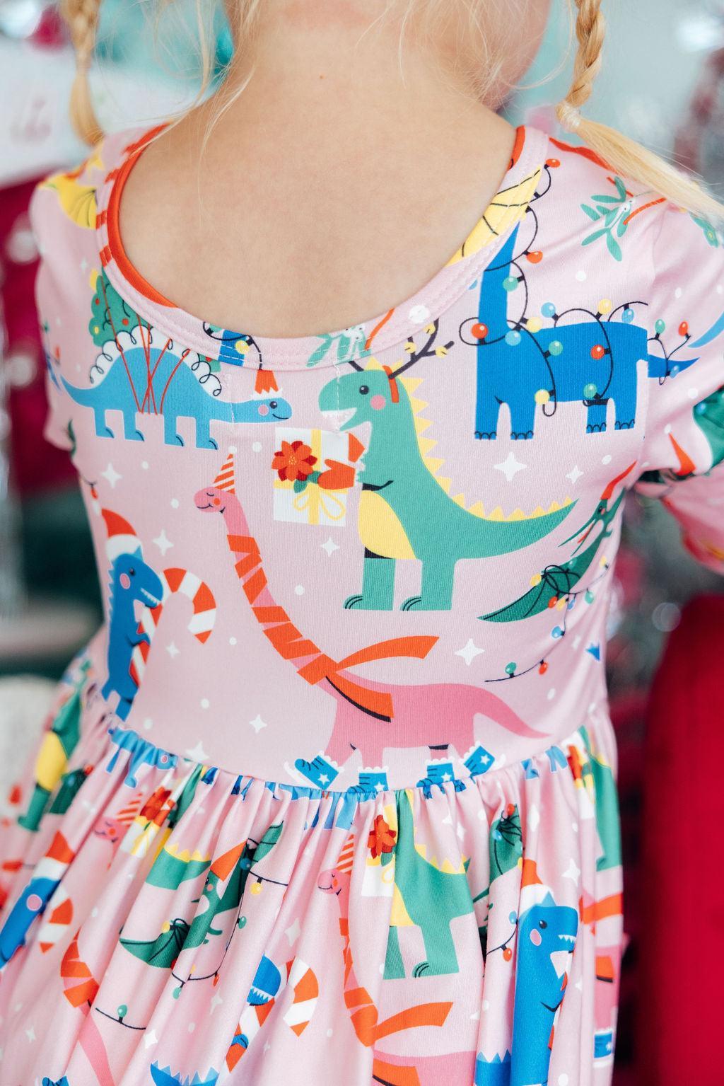 Jingle Saurus L/S Pocket Twirl Dress