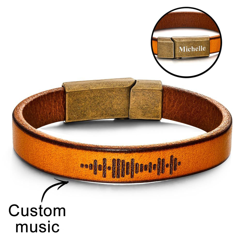 Custom Music Code PU Leather Bracelet – Wear Your Song in Style!