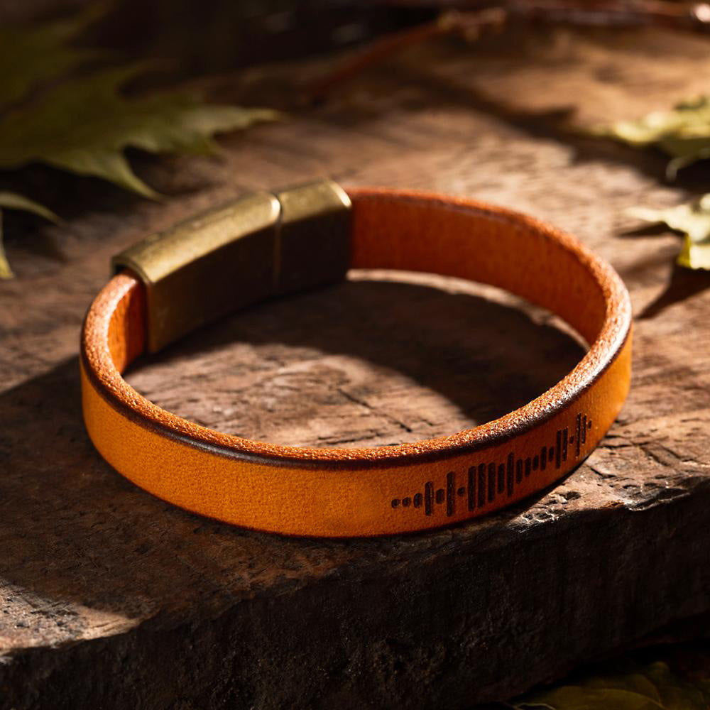 Custom Music Code PU Leather Bracelet – Wear Your Song in Style!