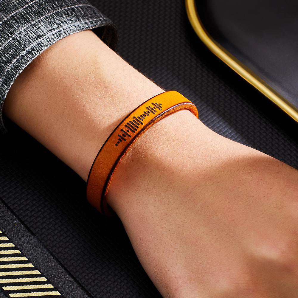 Custom Music Code PU Leather Bracelet – Wear Your Song in Style!