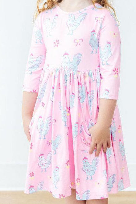 Little Miss Chickie 3/4 Sleeve Pocket Twirl Dress