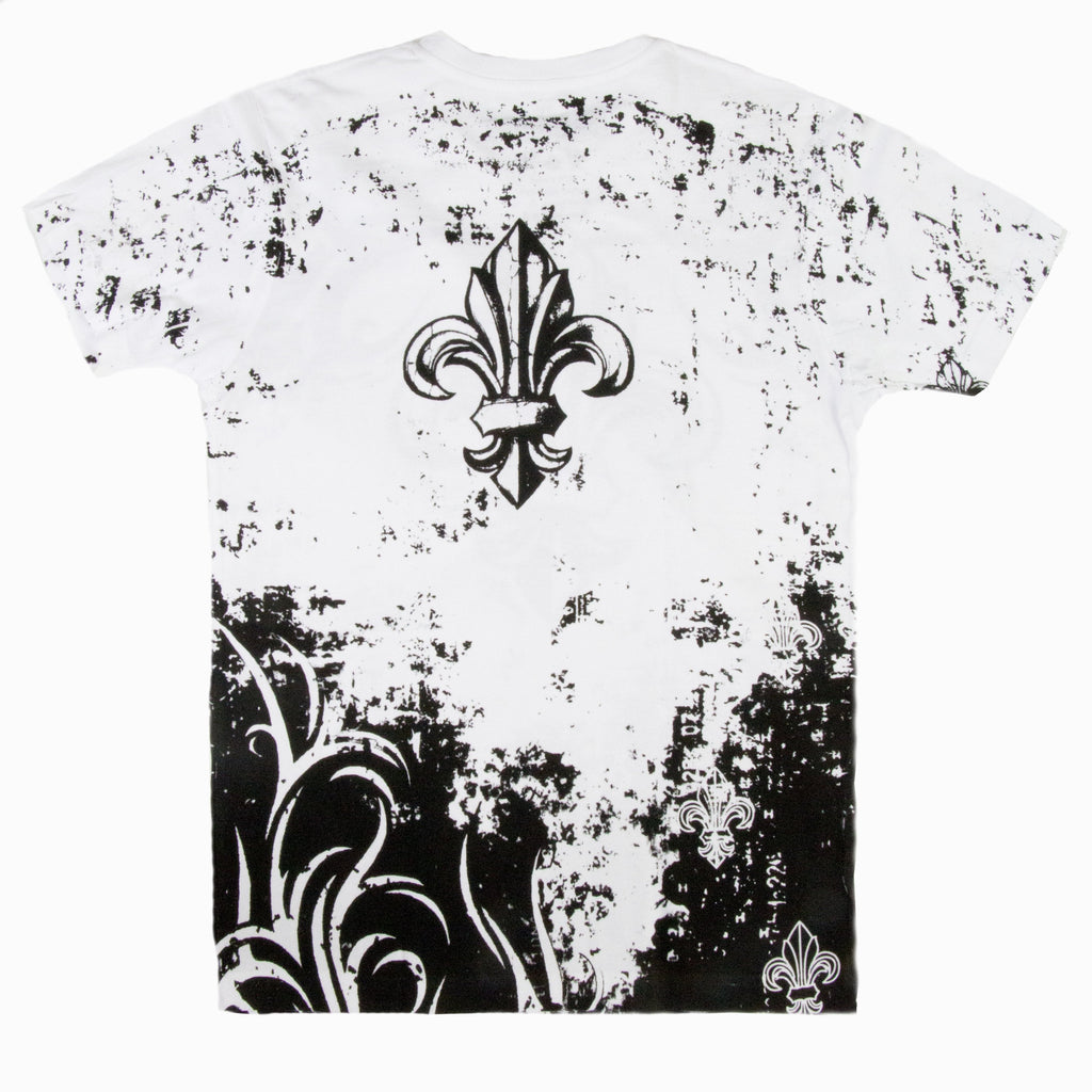 Sakkas Fleur de Lis Tree Branches Metallic Silver Embossed Cotton Mens T-Shirt