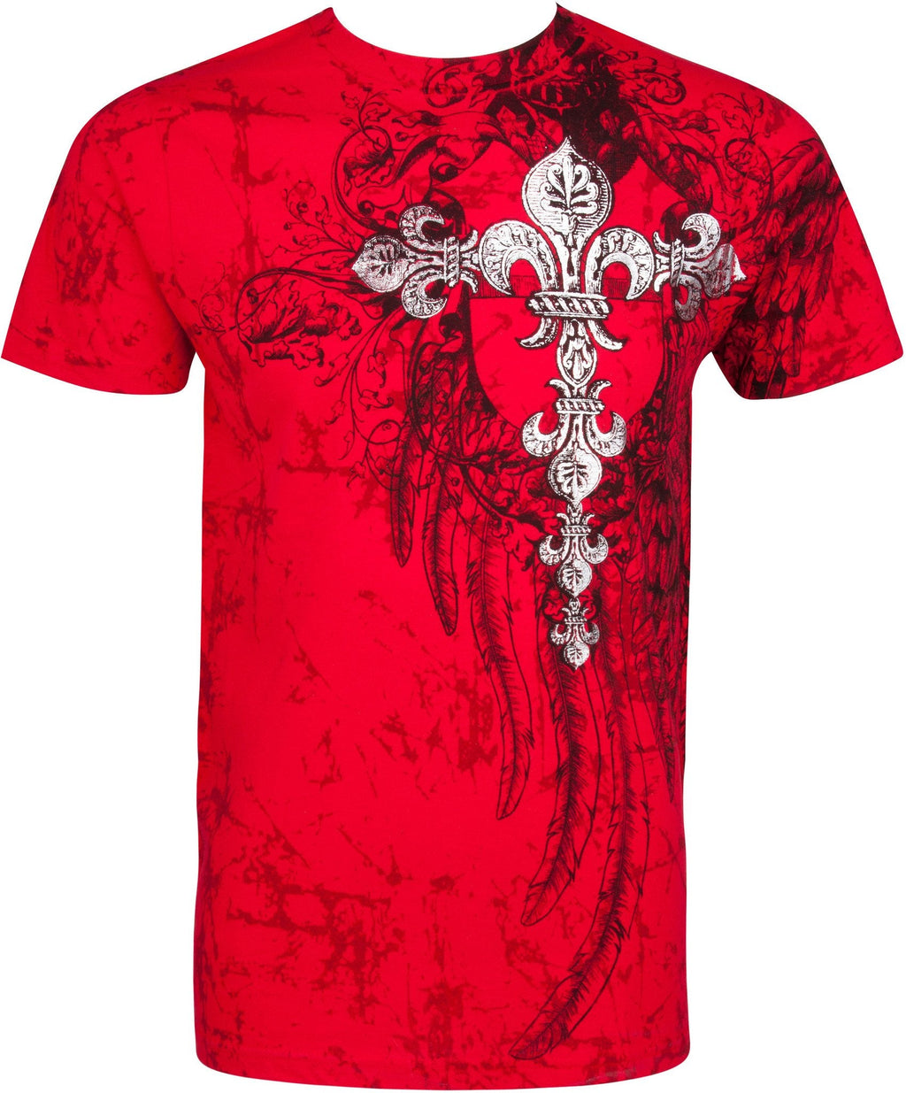 Men's Silver Metallic Embossed Fleur De Lis Cross Cotton Fashion T-shirt by Sakkas