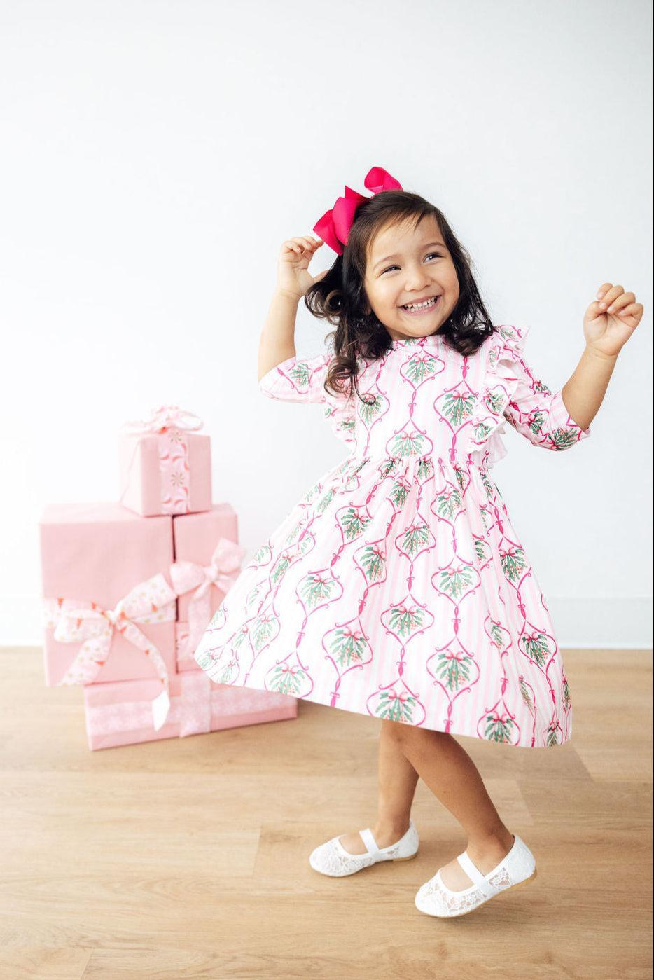 Merry Mistletoe 3/4 Sleeve Ruffle Twirl Dress