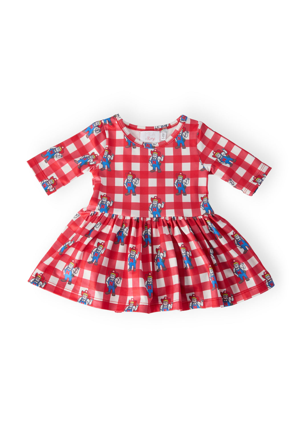 Nebraska Plaid Herbie Husker 3/4 Sleeve Twirl Bodysuit