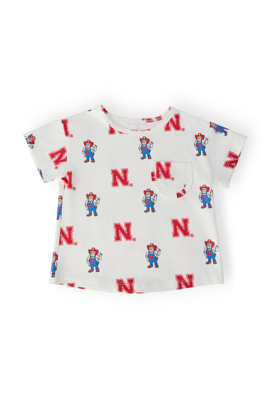 Nebraska White Herbie Husker Ruffle Pocket Tee