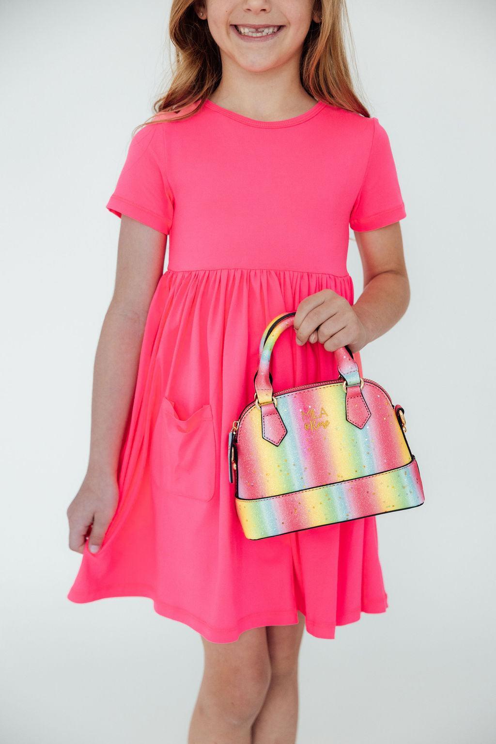 Neon Rainbow Glitter Girl's Crossbody Purse