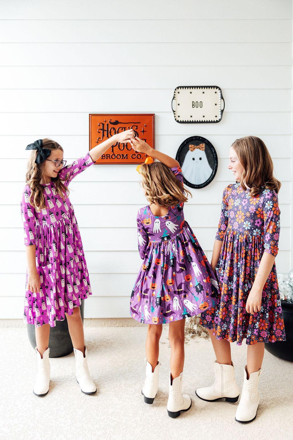 No Tricks, Just Treats 3/4 Sleeve Pocket Twirl Dress