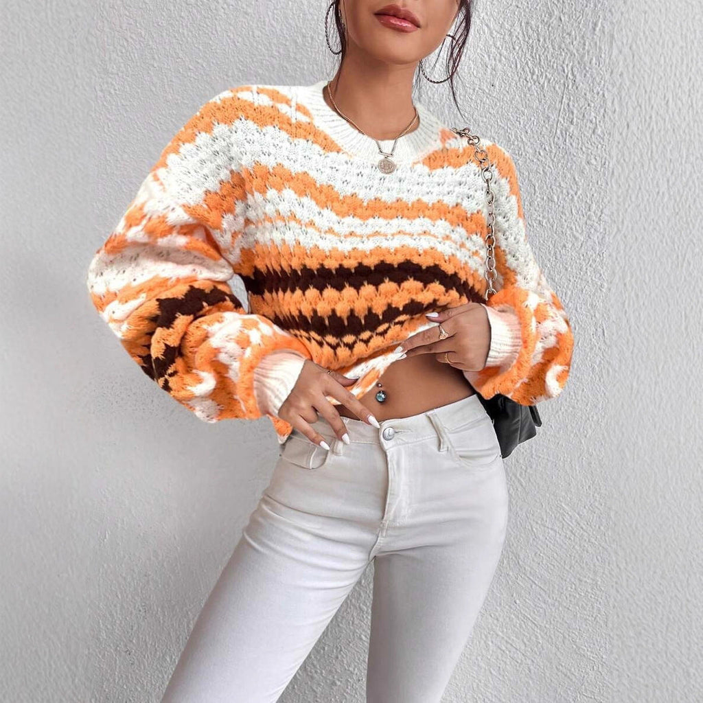 Autumn Winter Office Striped Pullover Loose Outer Wear Idle Knitted Sweater for Women