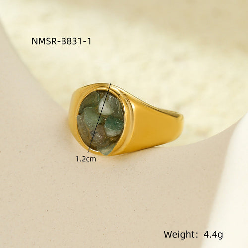 All Match High Grade Stainless Steel round Inlaid Natural Stone Non Fading Women Ring