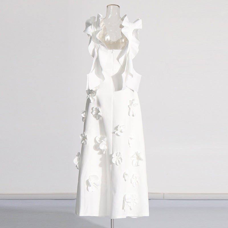 High-grade Stitching Three-dimensional Flower Sling Dress