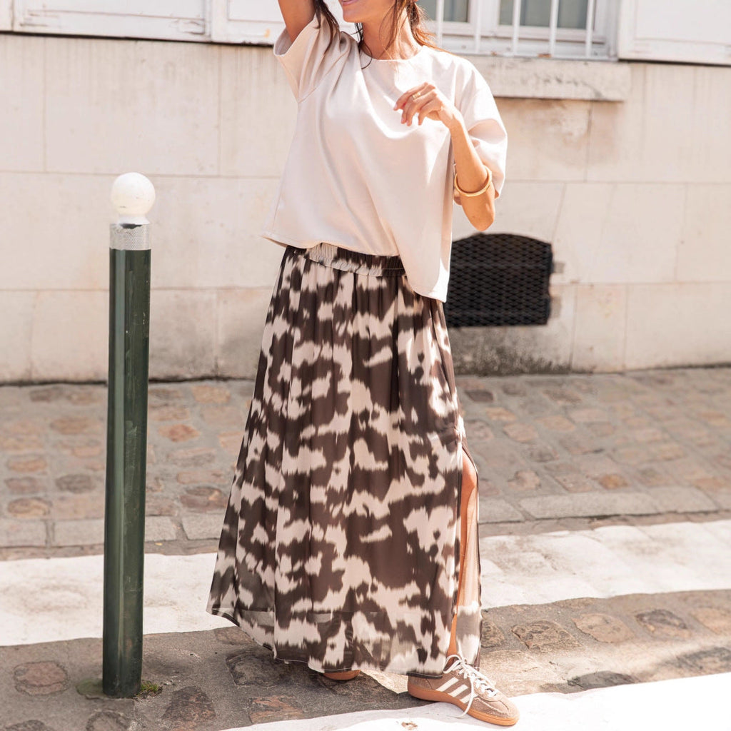 Autumn Winter Skirt Mesh Floral Print Split Casual Vacation Skirt