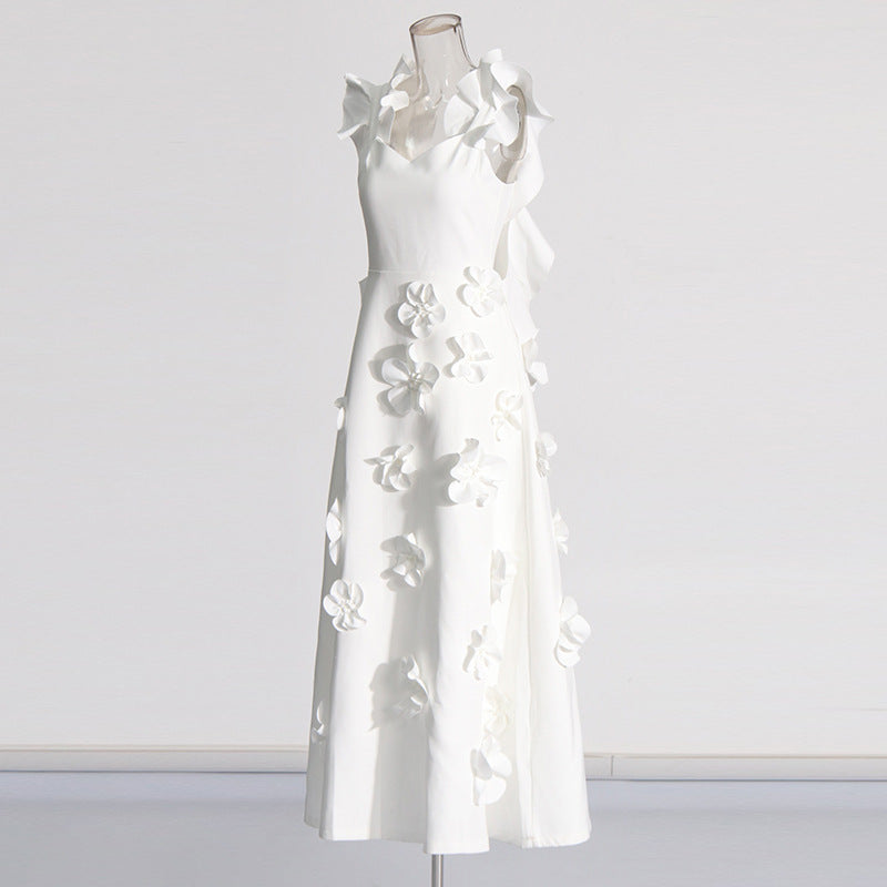 High-grade Stitching Three-dimensional Flower Sling Dress