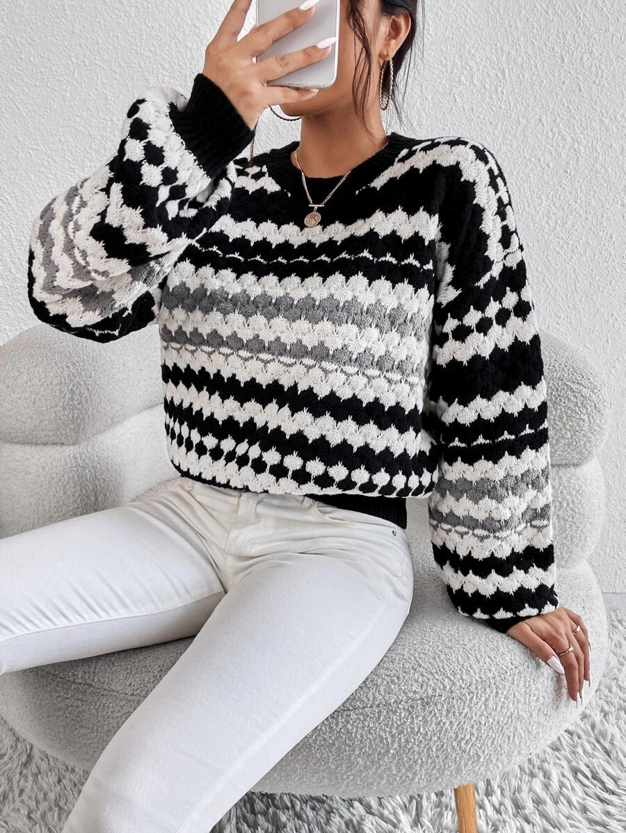 Autumn Winter Office Striped Pullover Loose Outer Wear Idle Knitted Sweater for Women