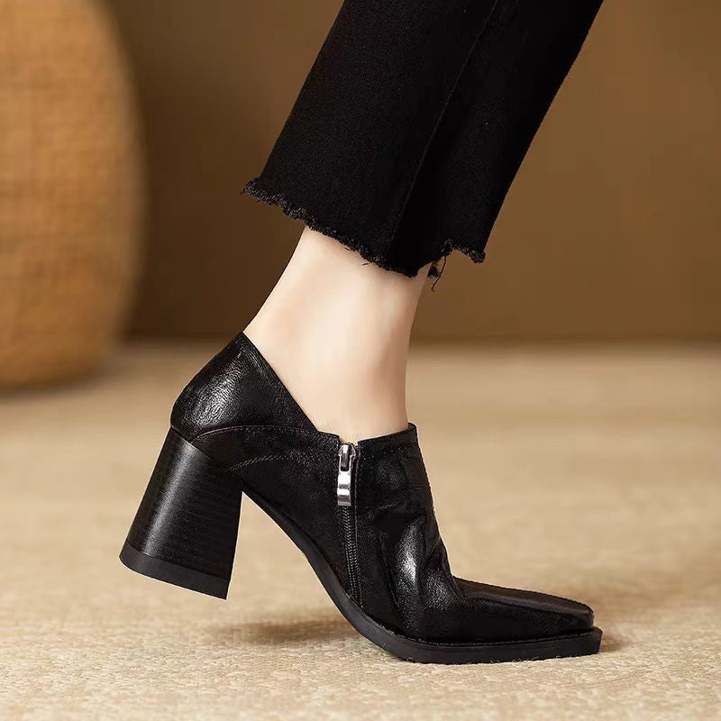Women’s Chunky-Heel High Heels with Side Zipper