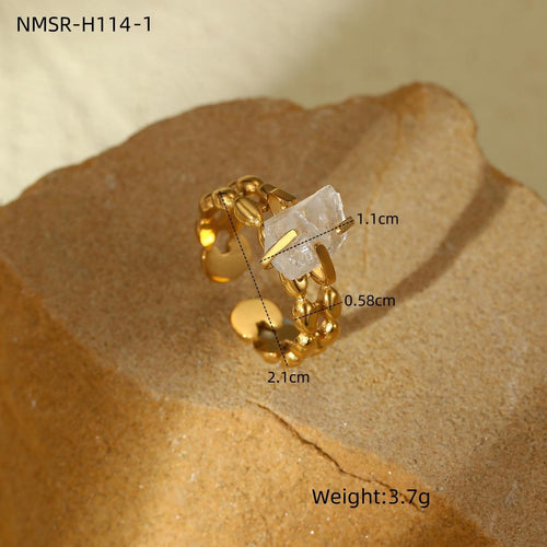 Adjustable Opening Titanium Steel Ring Women Retro Natural Stone Circle Fence Stainless Steel Jewelry