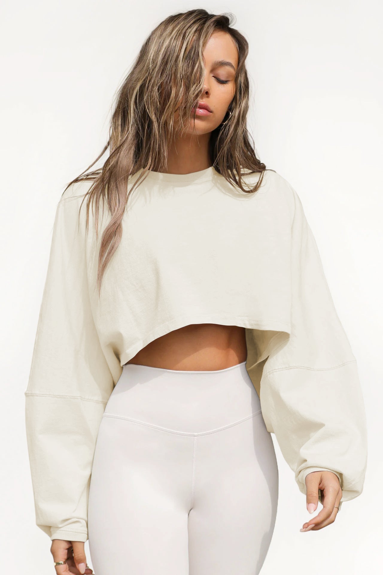 Popular round Neck Sweatshirt Women Clothing Short Sports Bottoming Shirt T shirt Knitwear Long Sleeve Top