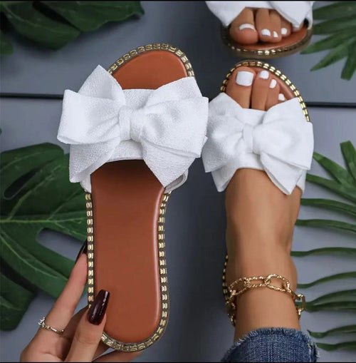 Arrival Flat Bottom Rhinestone Bowknot Slippers Women Outer Wear Solid Color Lightweight Cloth Sandals