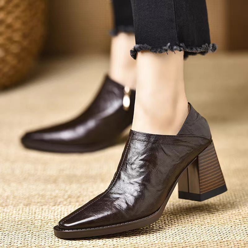 Women’s Chunky-Heel High Heels with Side Zipper