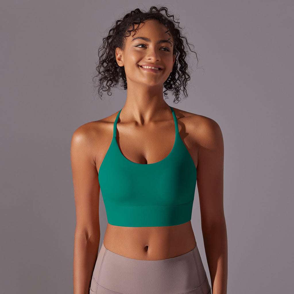 Nude Feel Halter Yoga Bra Women Triangle Beauty Back Exercise Vest Push up Sports Bra Yoga Clothing Top