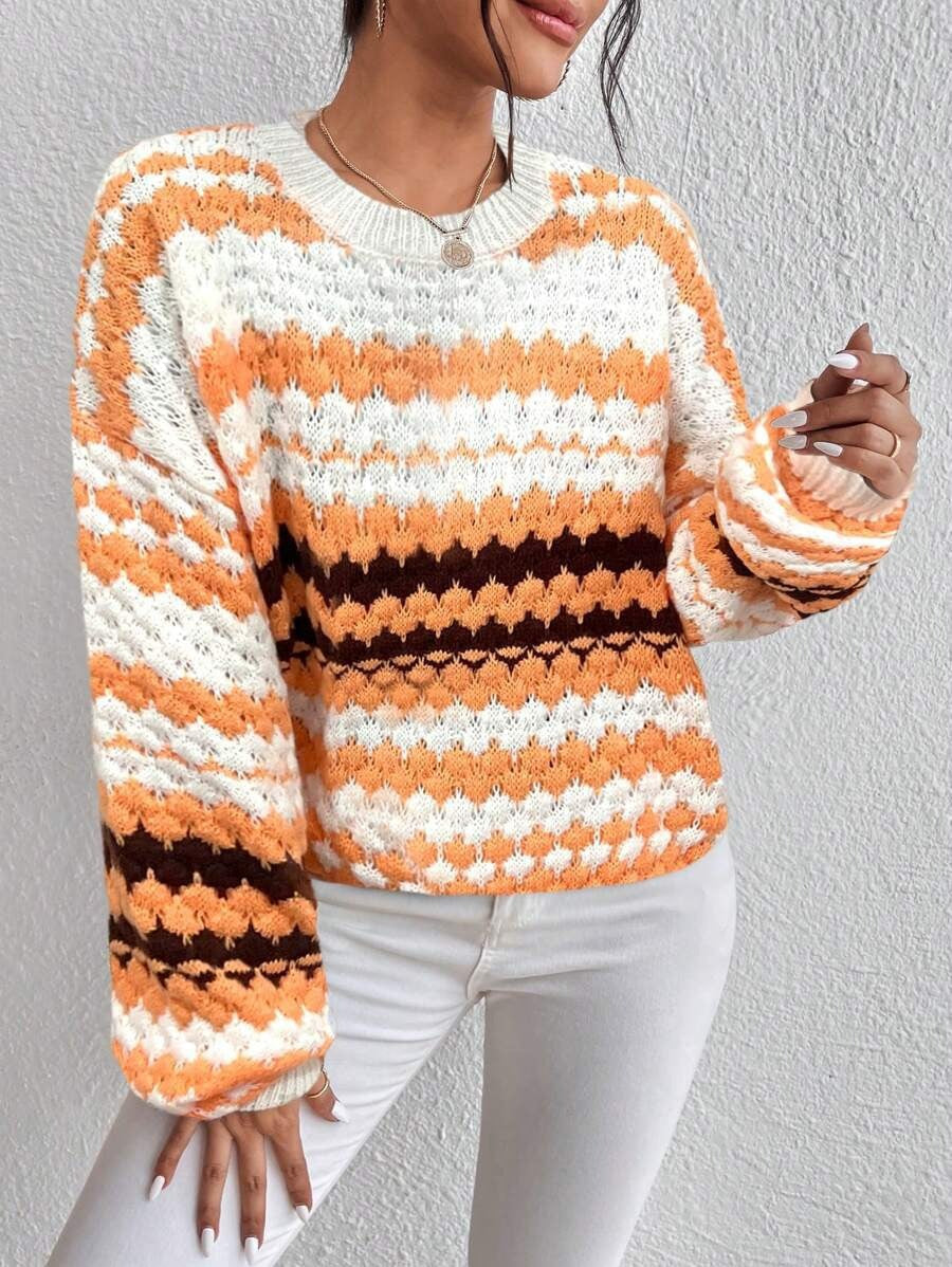 Autumn Winter Office Striped Pullover Loose Outer Wear Idle Knitted Sweater for Women