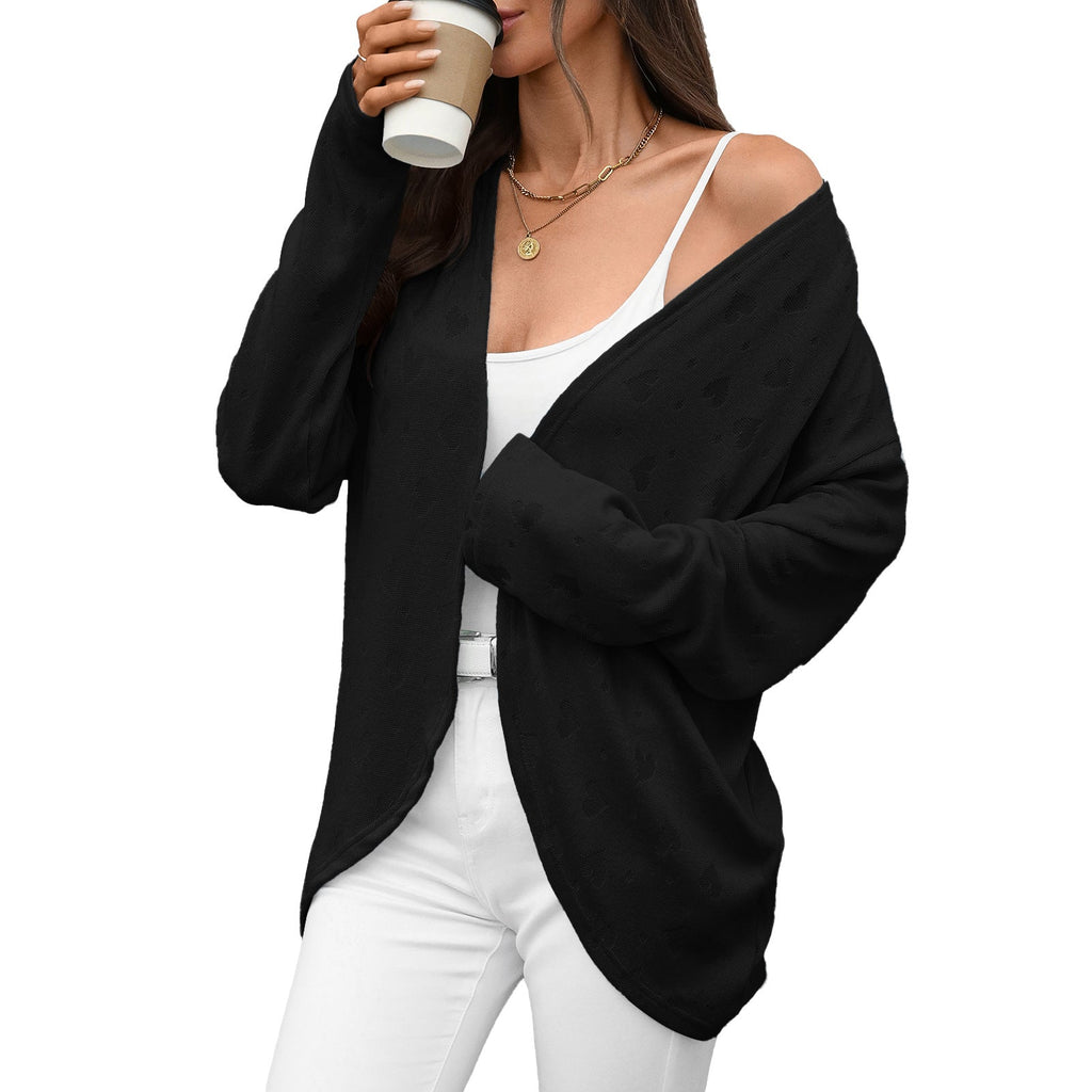 Autumn Winter Solid Color Long Sleeve Cardigan Knitted Jacquard Coat Office Cardigan