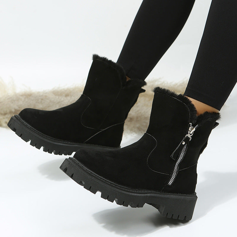 Snow Boots Women Trend Winter Mid Calf plus Velvet Thickening Thermal Cotton Shoes Faux Shearling Jacket Winter Women Boots