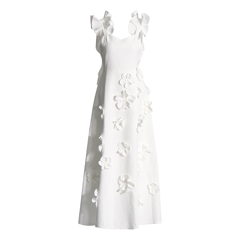 High-grade Stitching Three-dimensional Flower Sling Dress