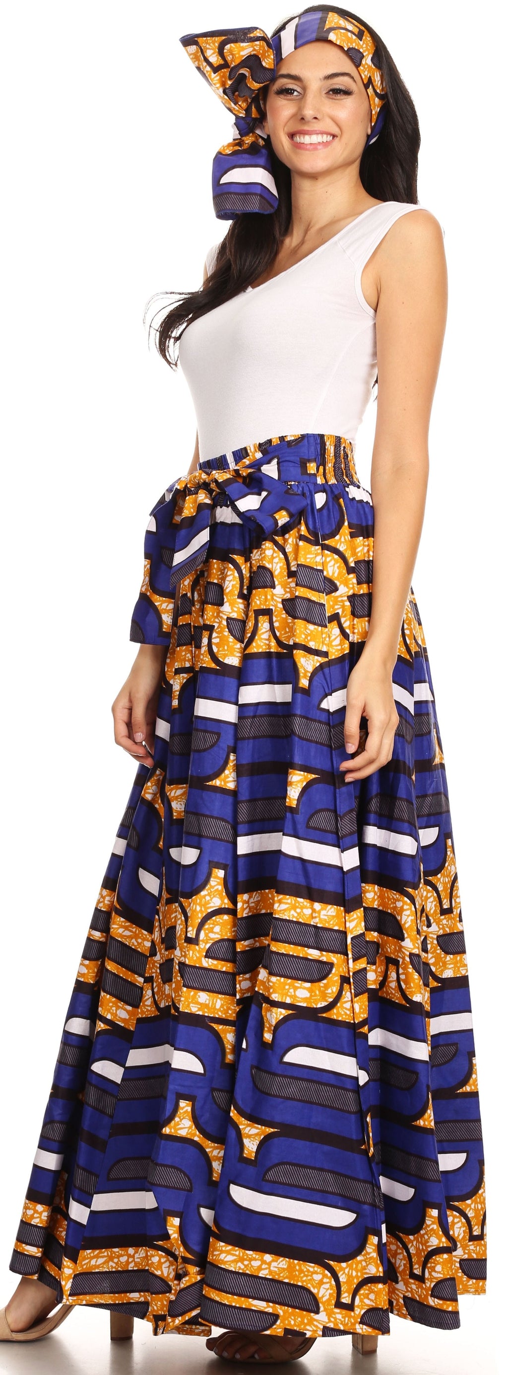 Sakkas Sora Women's Wide Leg Loose African Ankara Print Pants Casual Elastic Waist