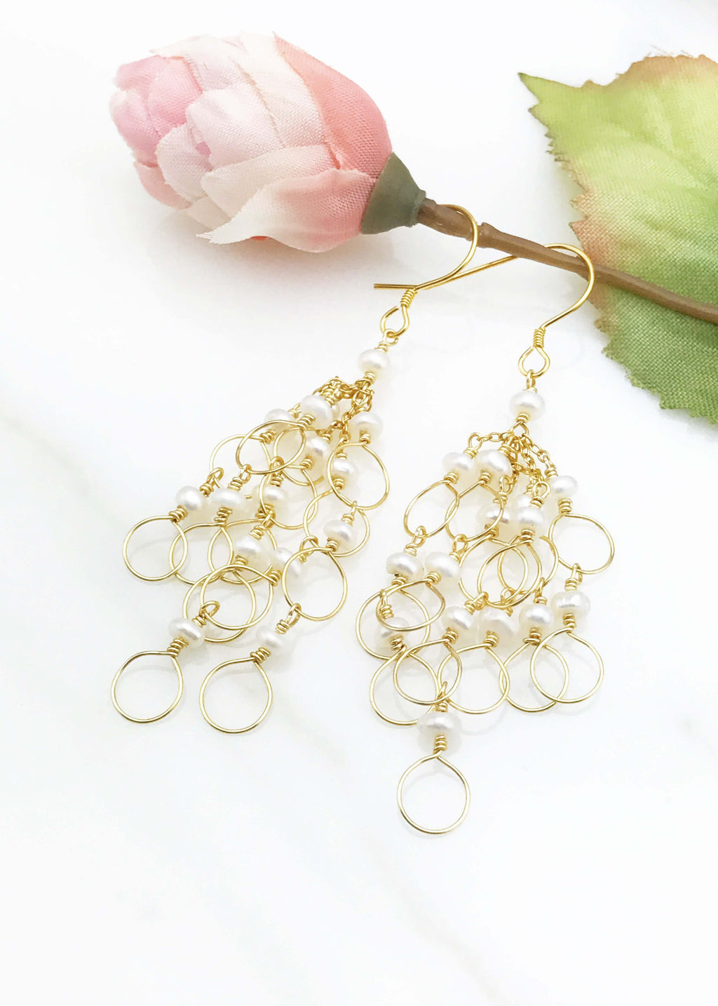 Pearl Chain Loop Earrings