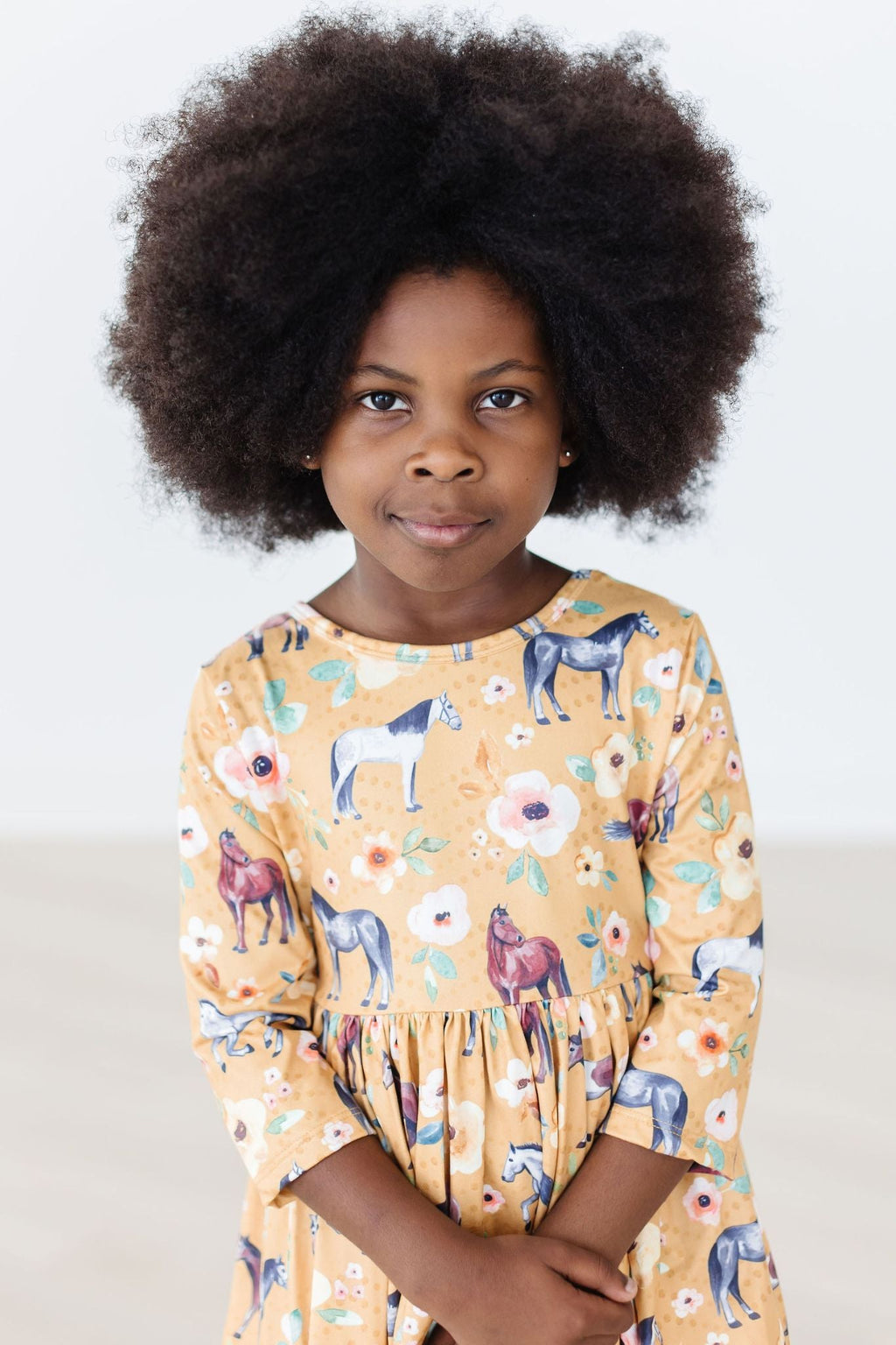 Ponies & Poppies 3/4 Sleeve Pocket Twirl Dress