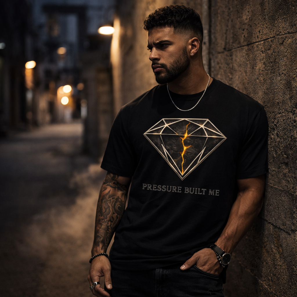 Pressure Built Me Diamond Tee – Luxury Streetwear Resilience Graphic Shirt